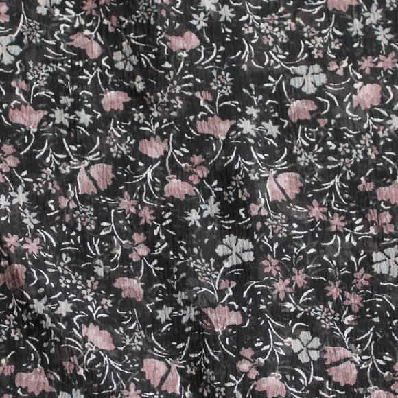 Sheer Black and Pink Floral Cold Shoulder Ruffle Top - Picture 2 of 7